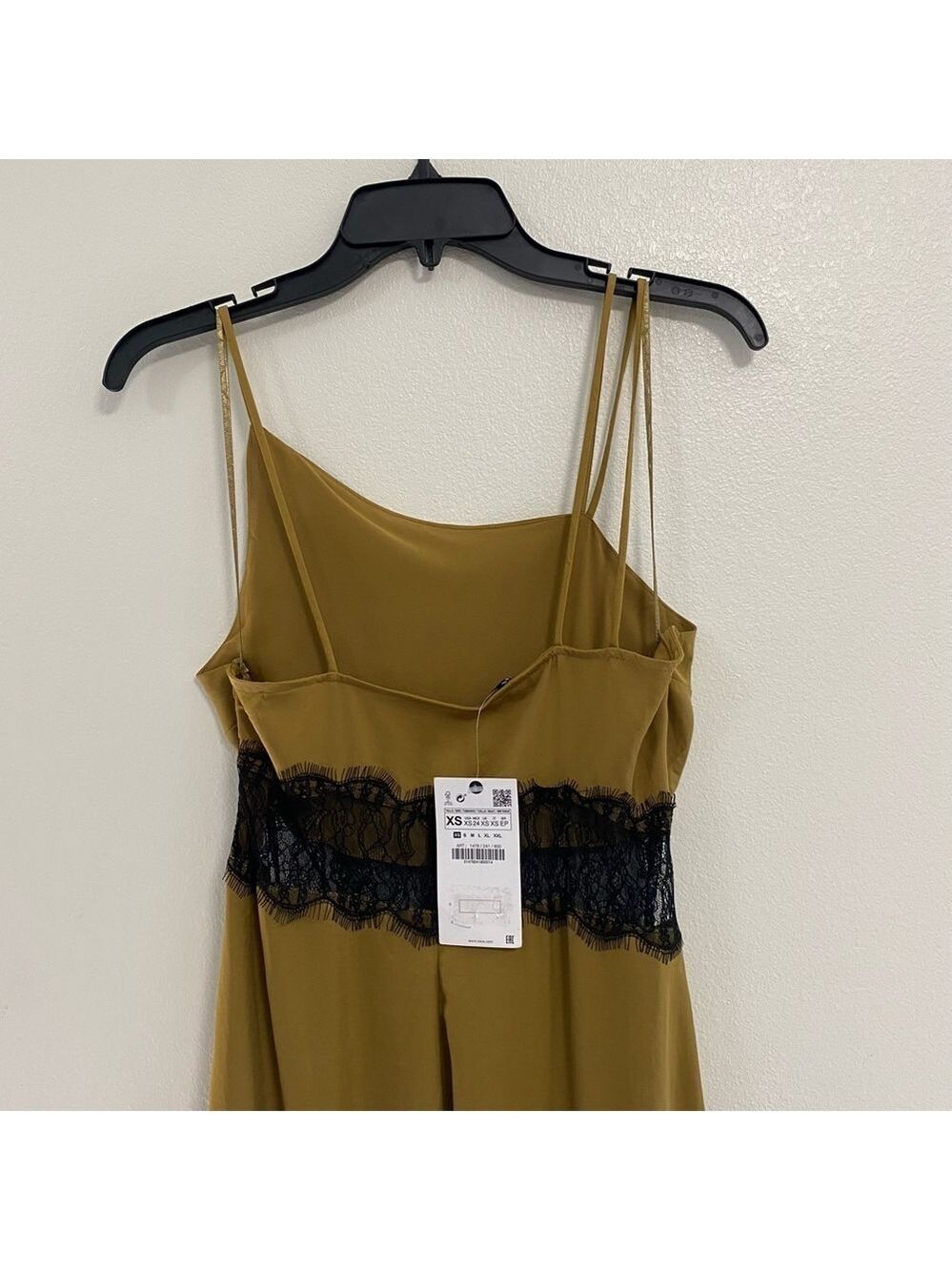 Zara Slip Dress Women’s Size XS Green Yellow black lace detail MIDI NWT - Picture 7 of 15